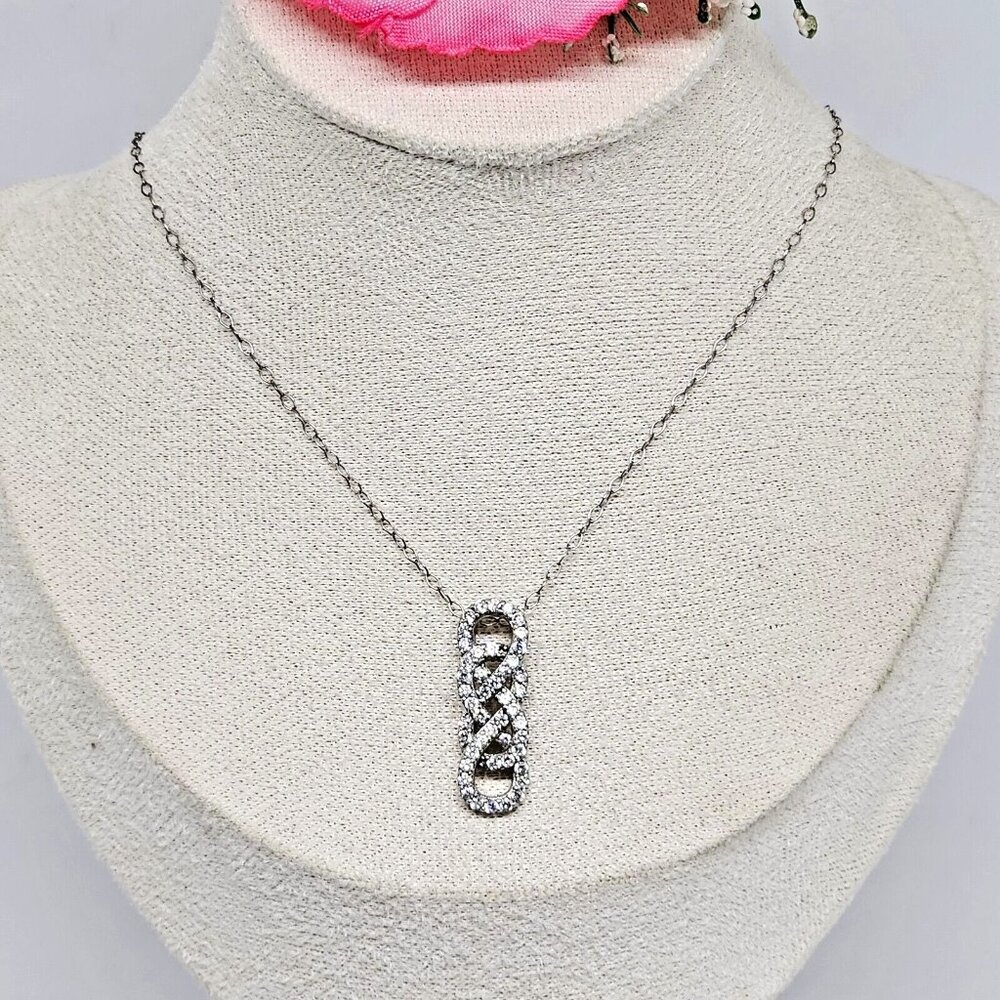 CIJ Sterling Silver 925 Infinity Knot CZ Pendant Chain Necklace Cubic Zirconia